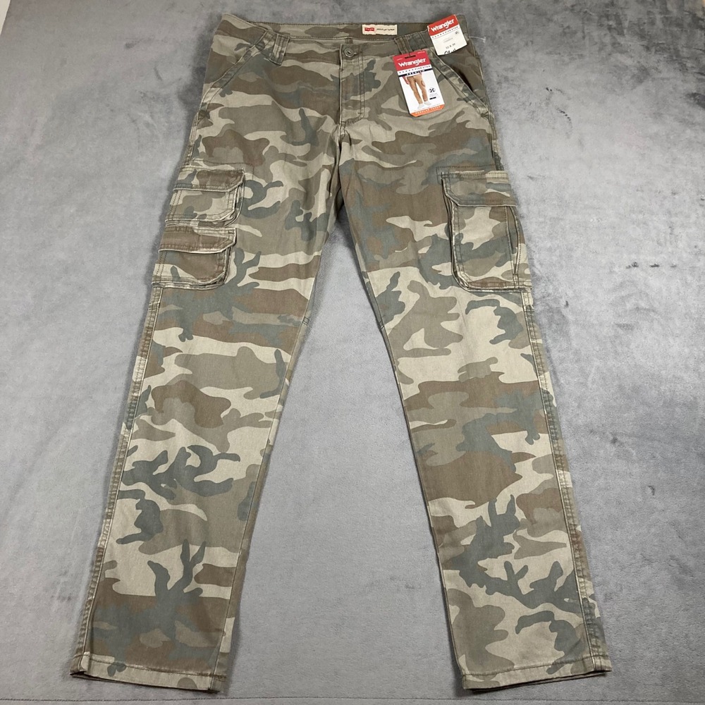 Wrangler Mens Five Star Premium Cargo Pants Camo Regular Taper 32x30